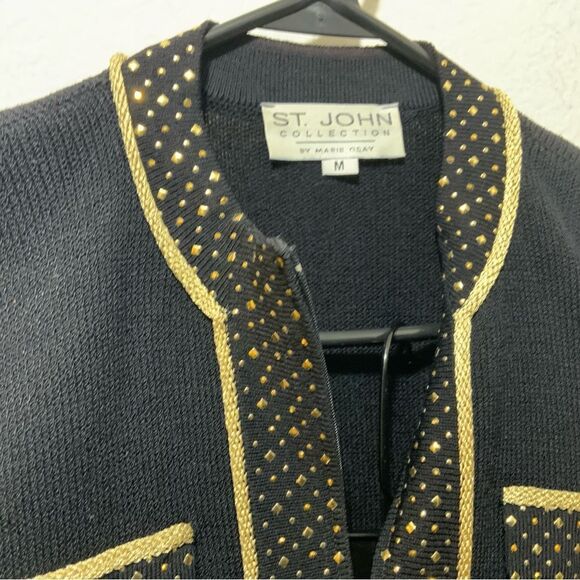 St. John’s Marie Gray, cropped black zipper jacket gold detail & matching pants - Picture 3 of 14